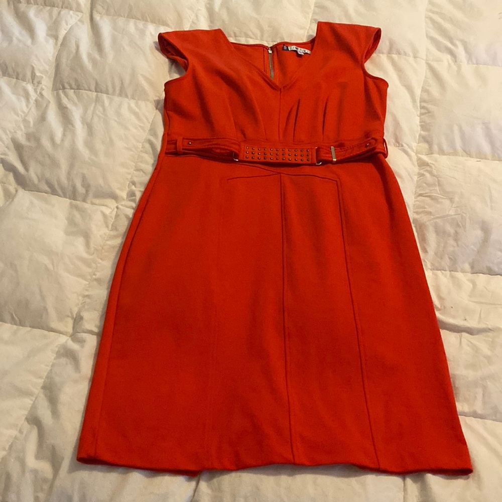 Orange wide strap knee length dress